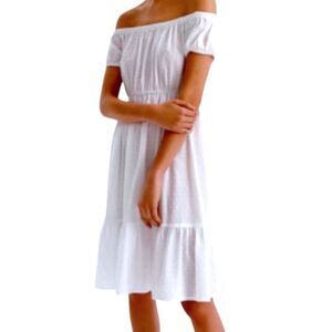 J. Crew Womens Off-The-Shoulder Swiss Dot Tired Beach Cover-up Dress White Large